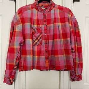 We The Free Emily Plaid Button-Down Top In Pop Combo Sz Small